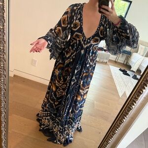 Farm Rio Gathered Floral Blue Maxi